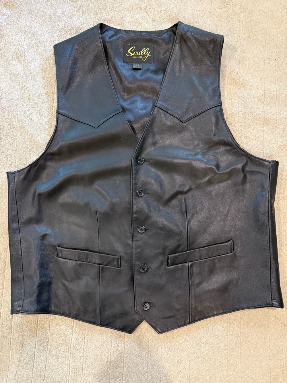 Scully Black Satin-Lined Leather Vest Interior